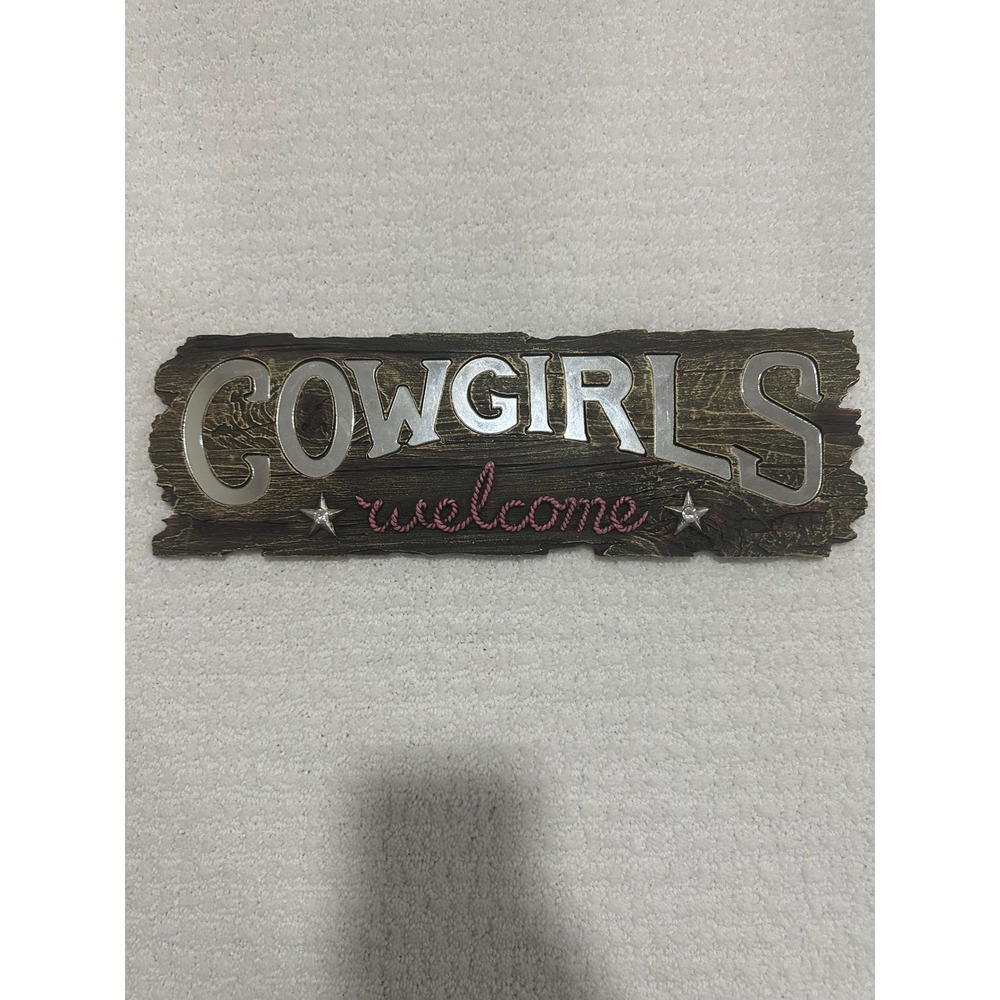 Cowgirls Welcome Rustic Wall Sign Pink Rope Silver Mirror Letters